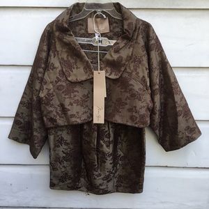New Max Azria brown jacquard skirt suit 8 M $1048